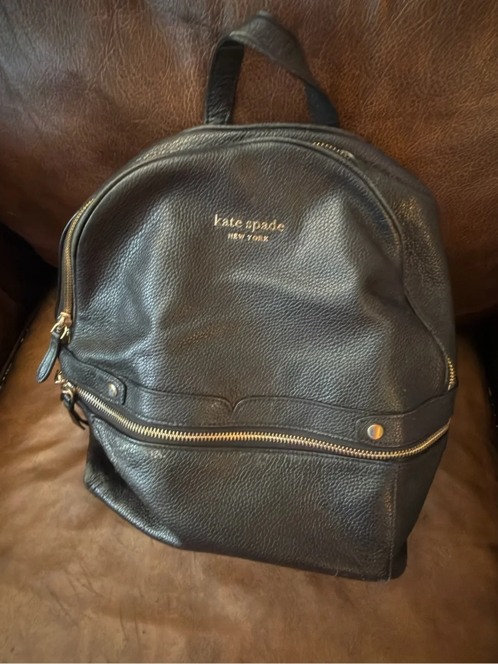 kate spade Black Pebbled Leather Mini Backpack with Gold Hardware